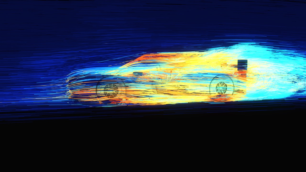 Side view of streamlines along a Le Mans hypercar